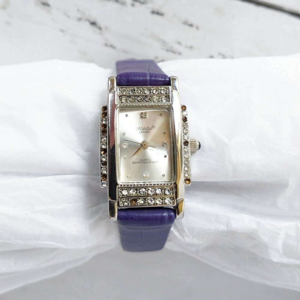 Mondu Ladies Wristwatch Purple Leather Vintage 90s Preppy Coastal Grandma Y2K